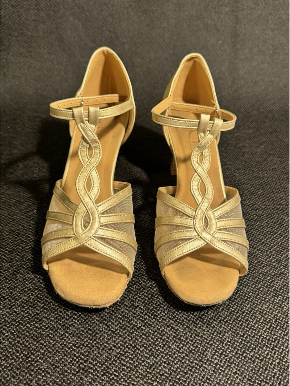 Very Fine 1692 Womens Gold Mesh Ballroom Latin Salsa Dance Shoes Suede Sole